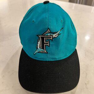 Vintage Florida Marlins Hat Green Black Silver Fish Logo SnapBack